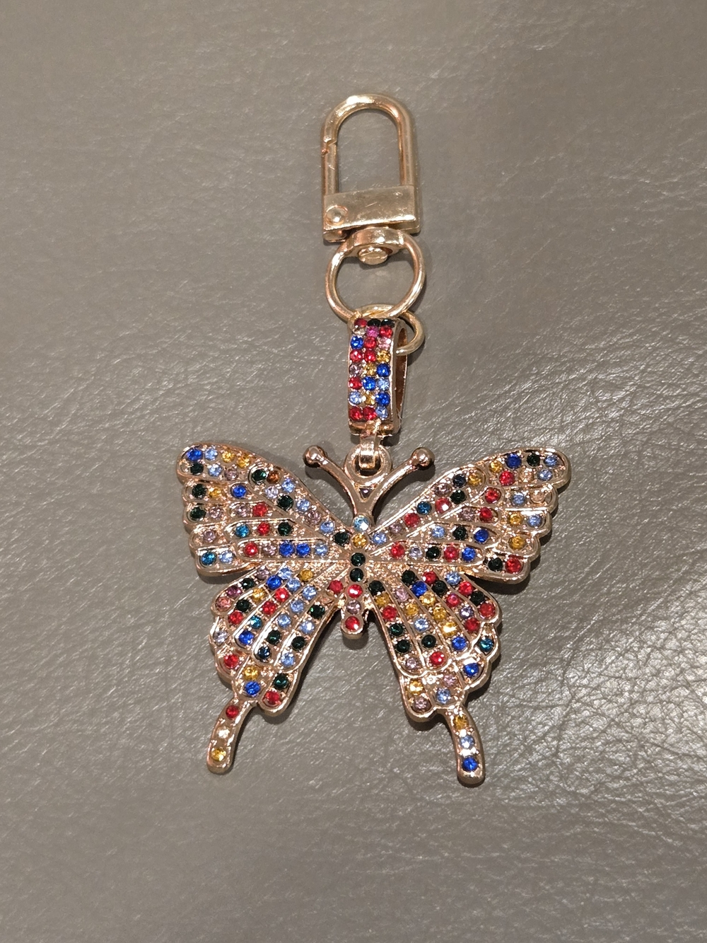 Gold-Tone Multicolor Crystal Butterfly Charm Keychain Pendant